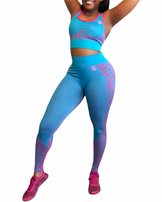 Gainz Active Pink Turquoise Leopard Set